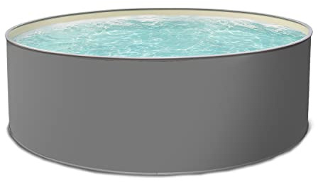 Paradies Pool® Edition grau Komplettset rund, 450x135cm (Ø x H), Stahlwandbecken, Poolplane in Sand 0,8mm, Handlauf grau, inkl. Leiter Pumpe Sandfilter, Swimmingpool