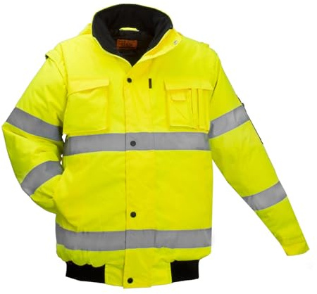 ART.MAS Winterjacke Arbeitsjacke Pilotenjacke Warnweste Warnschutzjacke 2in1(FLASH-SH-J-GELB) (M)