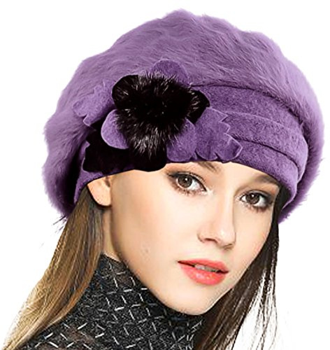 VECRY Damen Wolle Barette Angola Kleid Beanie Schädel Mützen Stricken Winter Hüte