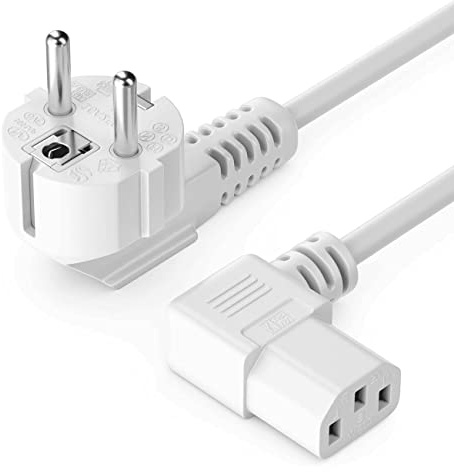 CABLEPELADO Cable de alimentación acodado CPU | Enchufe Tipo F (CEE 7/4) 90° en Ángulo Toma de Entrada C13 Enchufe 90° en Ángulo | Sección 1 mm² | Ordenador, Monitor, Impresora | Blanco | 3 Metros