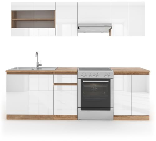 Vicco Küchenzeile Raul, Küchenblock, Weiß, 240 cm, AP Sonoma