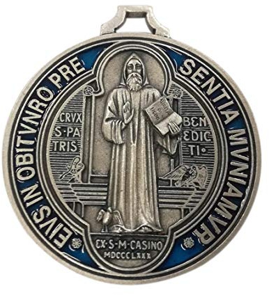 lazzaro italy San Benedetto Medaglia placcata argento dipinta a mano - Diametro 7 cm
