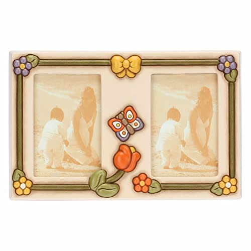 Thun, Portafoto Doppio in Ceramica Decorata a Mano con Decorazioni Floreali, Linea Country, 32x20.5 cm