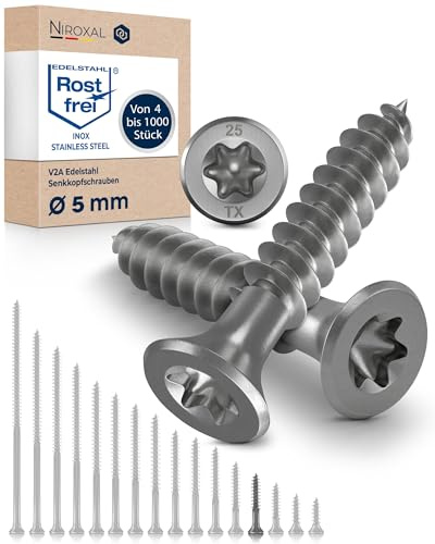 Träskruvar i Rostfritt Stål A2 – Försänkt Huvud TX25 – Delgänga – 5 x 30 mm – 500 Stycken – Universalskruvar för Trä