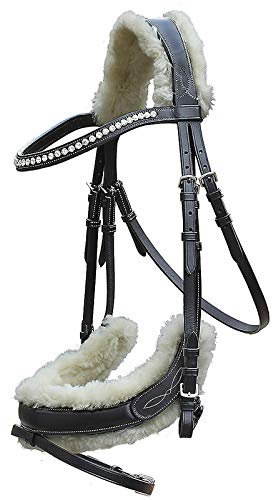 HKM Euroriding Trense Leon, Faux Fur, ENGL. Kombiniert in schwarz-Neu, Größe:Pony (P)