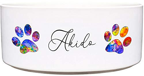 Cadouri Keramik Hundenapf ︎ personalisiert ︎ mit Name deines Hundes┊Futternapf Wassernapf (Bunte Pfoten) - 1.300 ml