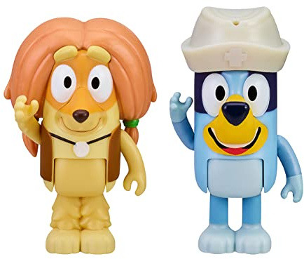 Bluey and Indy Doctors - Juego de 2 Figuras de acción articuladas de 2.5 Pulgadas, Incluye Sombrero de Enfermera, Juguete Coleccionable Oficial