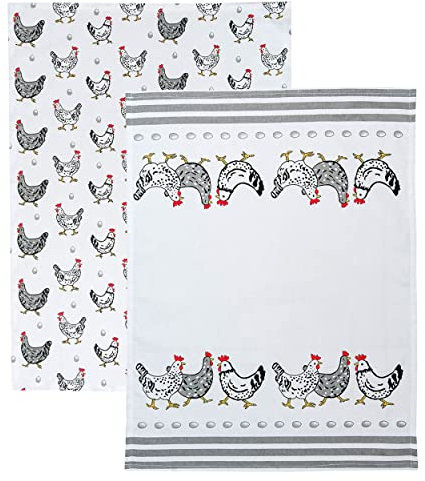 SPOTTED DOG GIFT COMPANY 2er Set Geschirrtücher Baumwolle in 50x70 cm - saugstarke und langlebige Küchentücher, Geschirrhandtücher Huhn Motiv, Hühner Geschenke für Hühnerliebhaber Frauen Männer