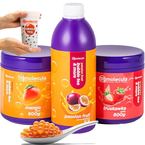 Set de Bubble Tea - fraise et mangue, sirop de fruit de la passion, tasses et pailles