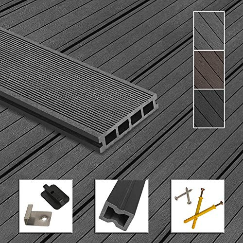 Montafox WPC Terrassendielen 42 m² 2,2 m Komplettset Grau | inklusive Unterkonstruktion, Balkondielen, Holzoptik, Hohlkammerdiele, Clips, UV-beständig, Klicksystem, frostsicher