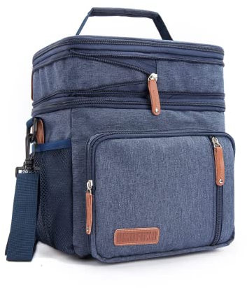 KADUNDI Erweiterbare isolierte Lunchtasche für Herren Kühltasche Doppelfach wasserdicht auslaufsicher Kühltasche mit Schultergurt große Kapazität für Büro Schule Picknick (blau)
