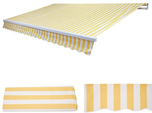 Mendler Toile de Rechange pour Store T790 4x3m Acrylique Jaune-Blanc