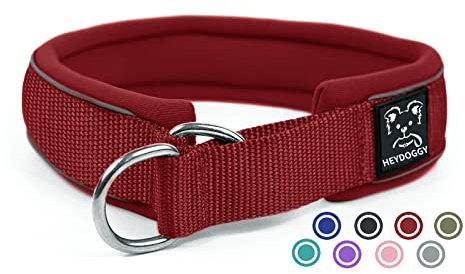Weich Neopren Gepolstert Hundehalsband (4cm Breite) Reflektierend Hund Halsband mit Robust Nylon & Zugstopp, Bequem Zughalsband Dressurhalsband Kleine Mittlere Große Hunde Anti-Zug Walken L Wein