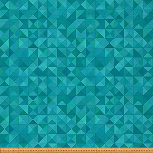 Loussiesd Geometrischer Möbelstoff für Stühle blaugrün Dreiecke Quadrate Karierter Stoff Meterware abstraktes Kunstgitter Dekorationsstoff für Polster und Heimwerkerprojekte 92x150cm Türkis Aqua