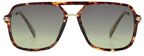 SOJOS Retro Sonnenbrille für Damen Herren,Polycarbonat Linse, Trendy Rechteckige Sonnenbrille 90er Jahre Schatten SJ2229 Yellow Tortoise Green