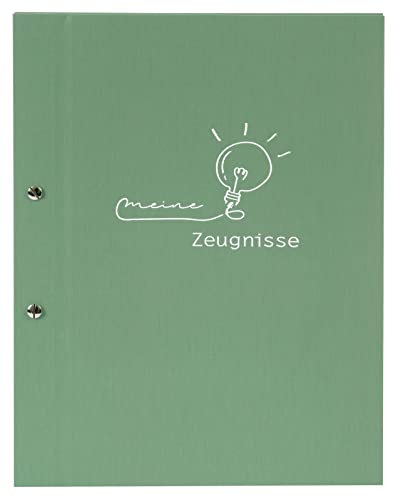 goldbuch 36 130 Zeugnismappe frech & frei Moosgrün, Sichtmappe Maße 24 x 31,5 x 2 cm, 12 Klarsichthüllen, Schraubverschluss zum Herausnehmen der Hüllen, Einband aus Kunstdruck, Zeugnis Mappe Grün