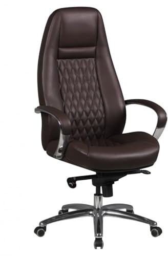 KADIMA DESIGN Chefsessel MADRID Echtleder, ergonomisch, Aluminium-Fußkreuz, bis 120 kg, 8 Stunden Sitzdauer Farbe: Braun