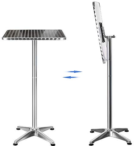 Stehtisch, klappbar, Aluminium, höhenverstellbar 70 oder 110 cm, Ø 60 cm, Platte aus Edelstahl, für Bar, Bistro, Haus, Garten, Restaurant (quadratisch)
