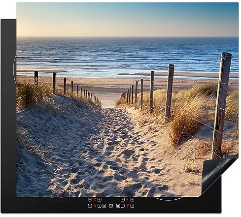 MuchoWow© Protège-plaque à induction | 59x52 cm - Plaque Protection Vitrocéramique Induction - Vinyl - Plage - Mer - Pays-Bas - Dunes - Soleil - Couvre Plaque de