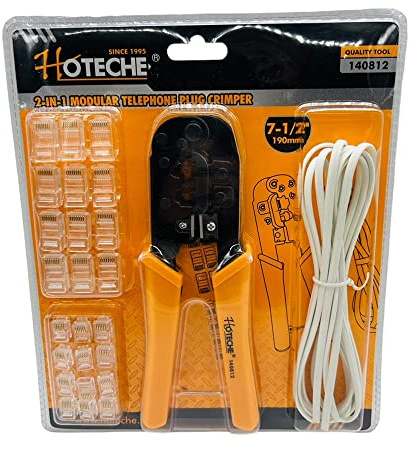 Partenopea® Pinza crimpatrice a cricchetto per plug e connettori telefonici completa di 24 adattatori e cavo 2.5 mt RJ11 RJ12 RJ45