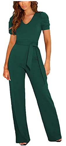 Ansenesna Hosenanzug Damen Festlich Hochzeit Lange Jumpsuit Damen Elegant V Ausschnitt Overall Lang Weites Bein Jumpsuits Frauen Einteiler Kuschelig Einfarbig Onesie Lange Beine Playsuit