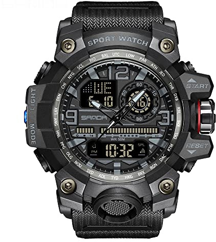 AIMES Montre Tactique Numérique Analogique Homme Sport Extérieur Étanche Affichage Date LED Grand Cadran Alarme Chronomètre Homme