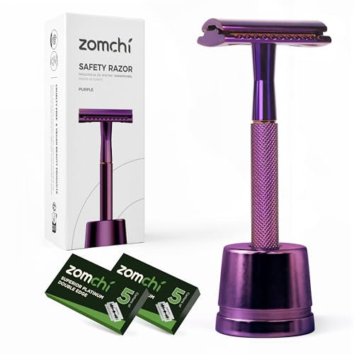 ZOMCHI Rasierhobel-Set für Damen & Herren inkl. Ständer & 10 Klingen | Zero Waste, plastikfrei & nachhaltig | Metall-Safety-Razor | Lila