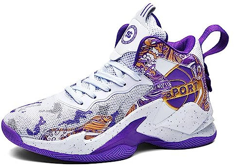DHAEY Scarpe da Pallacanestro da Uomo Unisex Graffiti Ammortizzazione Sneakers da Basket Scarpe da Corsa Sportive Antiscivolo for Esterni (Color : Purple, Size : 38 EU)