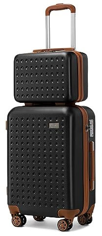 KONO Handgepäck Koffer Set mit Kosmetikkoffer Reisegepäck-Sets Beautycase Koffer Trolleys 100% ABS Reisekoffer Hartschalenkoffer Rollkoffer TSA-Schloss Schwarz