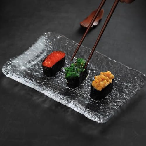 BESTonZON Plateau de Service en Verre - Assiette de Style Cristal Délicat pour Collations, Fruits et Sashimi