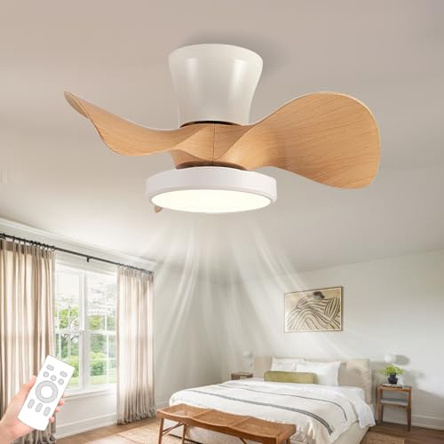 Fachae Schwarze Deckenventilator Mit Beleuchtung Kleine Schlafzimmer Dimmbar Speicherfunktion Lampe Mit Ventilator Und Fernbedienung Reversible Leise DC Ventilator Lampe LED Timer Lounge-Black Walnut