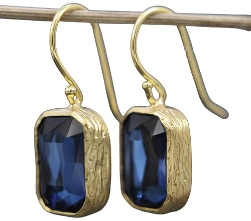 Ohrringe Blau Gold Hängend - Hängeohrringe Gold - Funkelnde Zirkonia Kristall Ohrringe - Messing - Rechteck - Elegant -Saphire Blau- Hochzeit - Braut - Geschenk für Sie