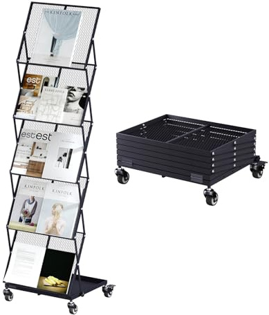 Nisorpa Presentoir pliable à 5 niveaux pour brochures, livre, littérature, sol, angle réglable pour salons, expositions, bureaux, événements