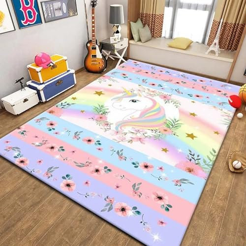 Kinderteppich Einhorn-Tier-Pferd-Cartoon - Kurzflor Teppich Kinderzimmer Spielteppich Antiallergen Und Extra Weich - Babyzimmer Teppiche Für Junge Und Mädchen Babyteppich 180 X 280 Cm / 70.86 X -5K0B
