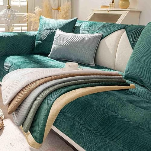 PJKUIFYX Sofa/Couch überzug/überwurf, Sofaschoner rutschfest, Super Weicher Samt Sofabezug für Sofa L Form/U Form/Ecksofa 3/2/1 Sitzer, Sofaschutz Hund Washable Sofahusse,Dunkelgrün-70x180cm