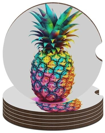 Auto-Untersetzer, rutschfest, saugfähig, farbige Ananas, Auto-Getränke-Untersetzer, Universal-Auto-Getränkehalter, Zubehör mit Korkboden, 6,6 cm, 2 Stück