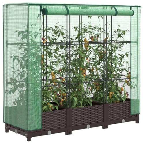 Xichuzi Hochbeet mit Gewächshaus-Aufsatz Rattan-Optik 120x40x123 cm, Palettenrahmen, Hochteich, Gemüsebeet, Kräuterregal Balkon, Blumenbeet, Kräuterspirale, Tomatenbeet, Pflanzhochbeet - 4015797