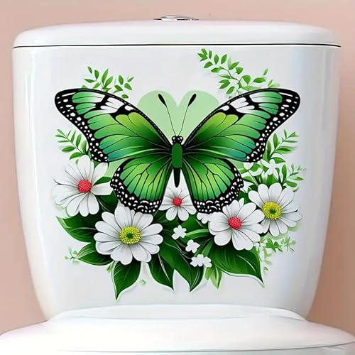 Autocollant mural imperméable pour abattant de WC Motif papillon Vert
