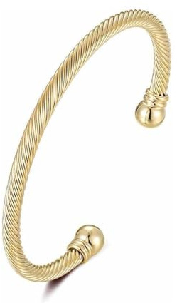 THE BLING KING Gold Twisted Torque Bracelet – 20g, 4mm, 8-Inch Adjustable – PVD Gold Plated Bangle for Men & Women