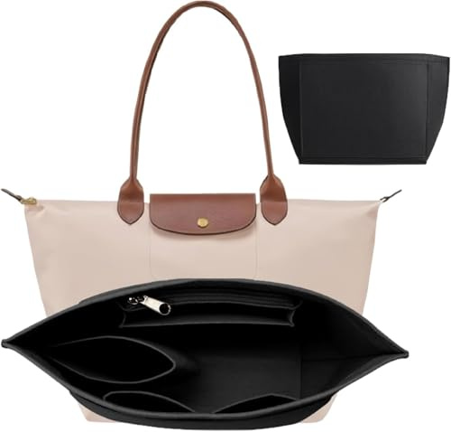 Handtaschen Organizer, Geldbörsen-Organizer für Longchamp, Filz Taschenorganizer mit mehreren Taschen, Große Kapazität Handtasche Einsatz, Geldbörsenzubehör für Longchamp Tragetasche (Schwarz, M)
