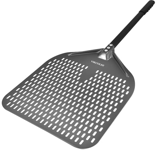 VIKCOLEE Perforated Pizza Peel, 14 x 16 Inch Rectangular Pizza Turning Peel, Professional Anodized Aluminum Turning Pizza Spatula, 26 inch overall