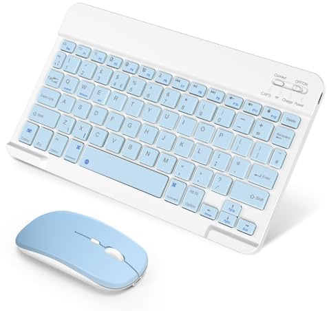 SOPPY Portable Bluetooth Keyboard and Mouse Combo, Rechargeable, UK Layout | Slim & lightweight design | 3-device switching | Long battery life | Plug & play wireless mouse | Multi-OS compatibility