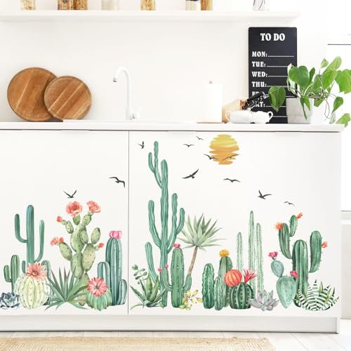 Fufuquare Adesivi da Parete con Cacti Verdi e Alberi di Palma Adesivi Murali con Piante Tropicali Rimovibili e Impermeabili per Ufficio Camera da Letto Salotto