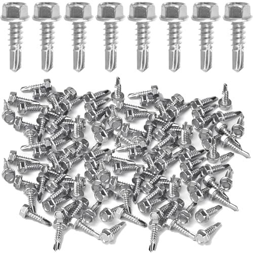 Lot de 150 vis à tôle trapézoïdale, auto-taraudeuses, vis auto-taraudeuses, M4,2 x 16 mm, en acier inoxydable 410, pour toiture avec disque d'étanchéité, argentées