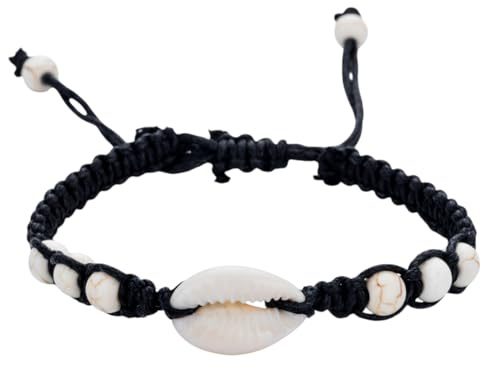 Karma NH10146355 Muschelarmband Schwarz Beige od. Türkis Armband Damenarmband Muscheln Stoffarmband modern Boho Herrenarmband