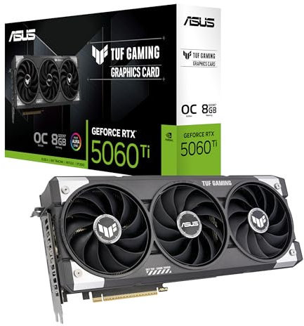 ASUS TUF Gaming GeForce RTX 5060 Ti OC Edition 8GB GDDR7 Gaming Grafikkarte (Nvidia GeForce RTX5060 Ti DLSS 4, 3,1-Slot Design, PCIe 5.0, 3X DisplayPort 2.1b, 1x HDMI 2.1b, TUF-RTX5060TI-O8G-GAMING)