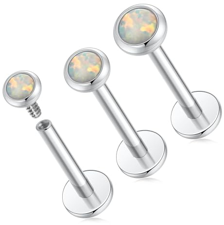 hengkaixuan 3PCS Opal Labret Ohrstecker 16G Lippenringe G23 Titan Tragus Conch Ohrring mit Innengewinde Labret Schmuck Knorpel Helix Piercing Medusa Medusa Schmuck 6/8/10mm