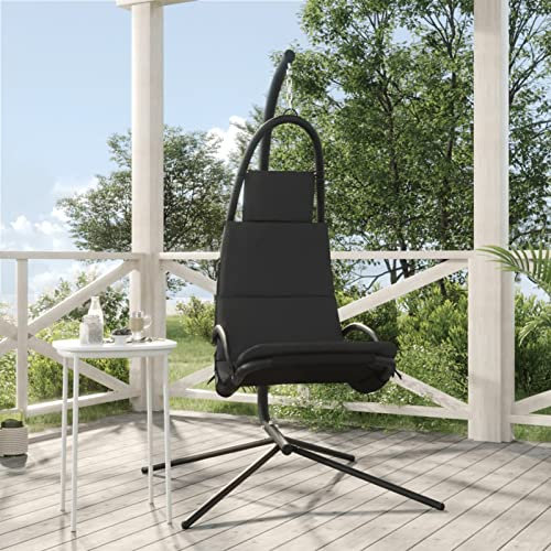Gecheer Garten Hängestuhl mit Kissen, Stuhl für Garten Terrasse, Schaukelstuhl mit Stahlgestell, Schaukelsessel Hängesessel, Dunkelgrau Oxford Gewebe Stahl