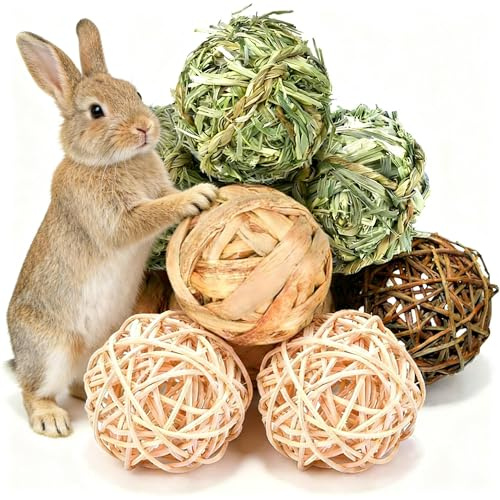 8 Bolas de Heno Natural para Masticar – Hechas a Mano para Conejillos de Indias, Conejos y Chinchillas
