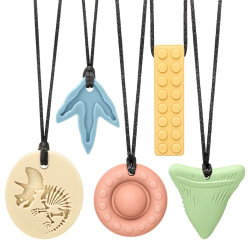 CLDY Collana sensoriale da masticare per autismo e ADHD – Confezione da 5 giocattoli da masticare in silicone per uso alimentare per bambini, senza BPA, massaggiagengive orale per ragazzi e ragazze